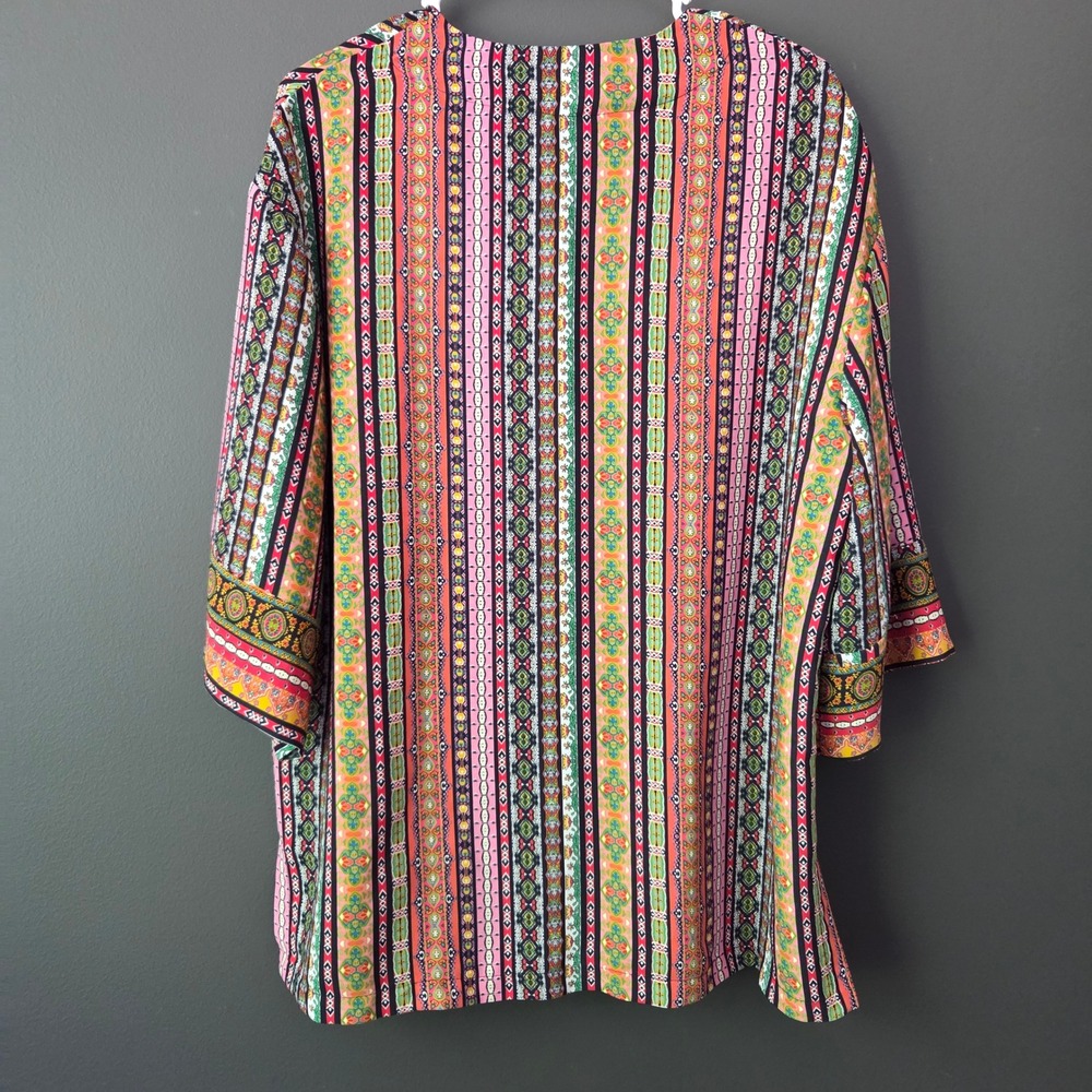 Reserved Womens Multicolor Geometric Stripe Kimono Wrap Tie Belt Top EUR 36 US 6 - Picture 4 of 8